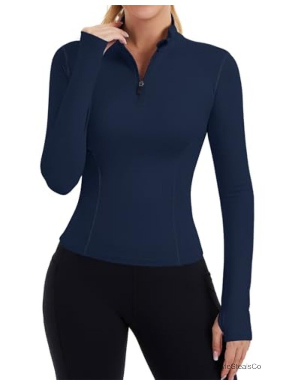 Women's Quarter Zip Pullover Athletic Crop Top Long Sleeve Workout Thumb Hole